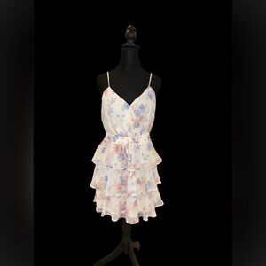 Francesca's Mi Ami Ivory Floral Tiered Chiffon Mini Dres
